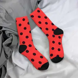 Black Polka Dot Mens Fun Dress Socks Circle Art Red Backdrop Classic Socks For Women Funny Novelty Crazy Design Cotton Socks