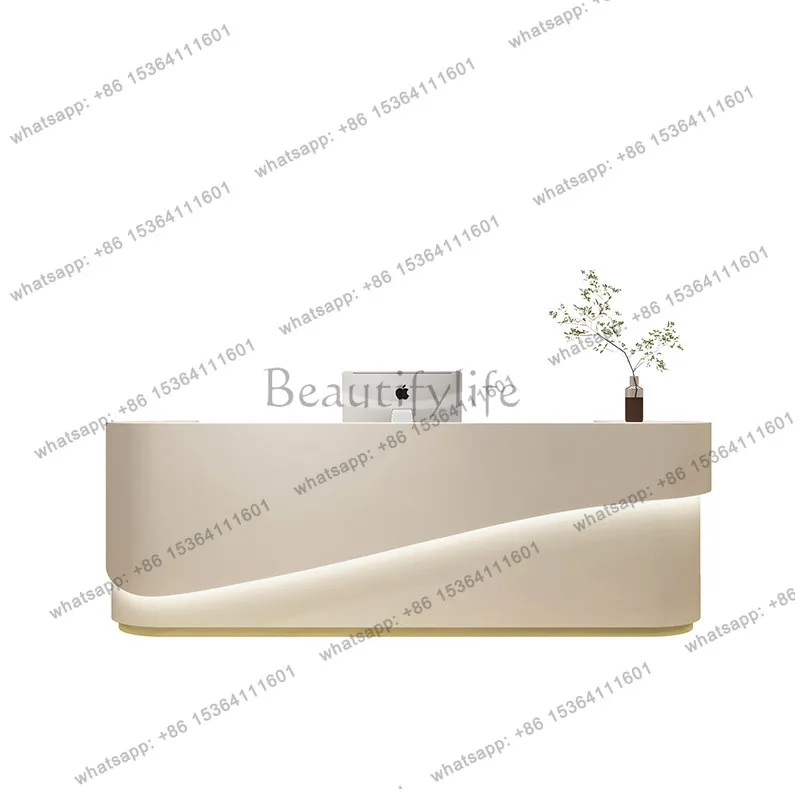 Factory Direct Sales Modern Cream Style Arc Reception Desk Nordic Luxury Beauty Salon Clothing Store Cashier Counter Beauty Offi