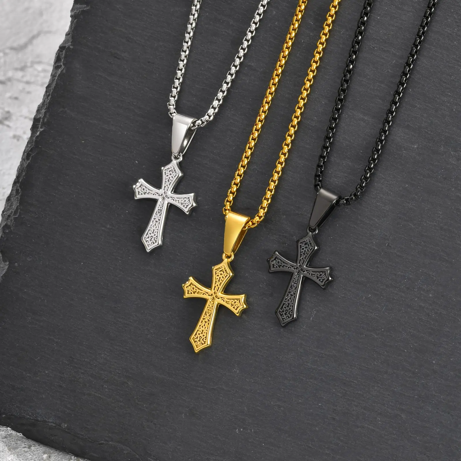 Hip Hop Cross Necklace for Men Women,50/55/60cm Stainless Steel Chic Cross Pendant,Christian Classic Jewelry Gifts image 6