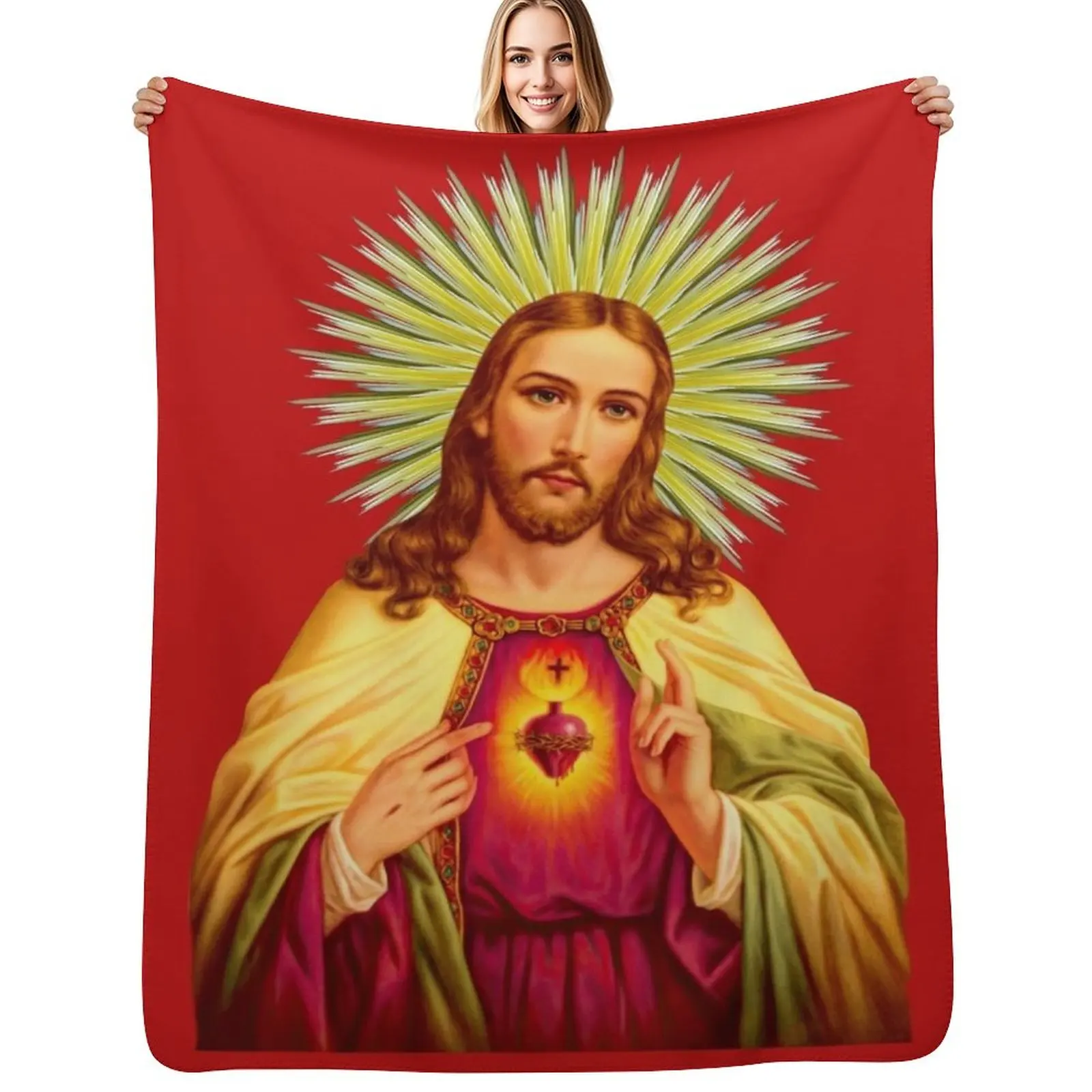 

Sacred Heart of Jesus Catholic Detente Sagrado Corazon de Jesus Throw Blanket halloween Luxury Throw sofa bed Plaid Blankets