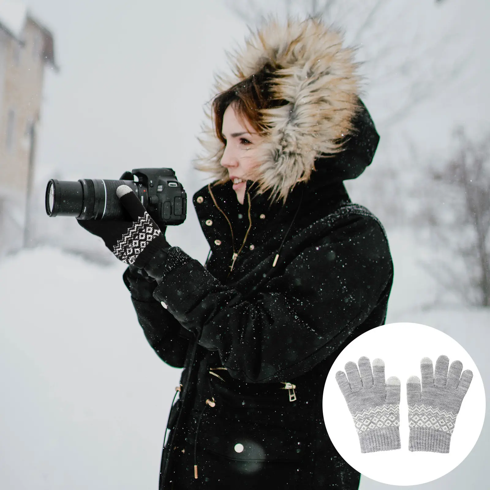 1Pair Winter Gloves Touchscreen Compatible Premium Knitted Warm Anti-Skid Breathable Unisex Gloves for Cold Weather Cycling