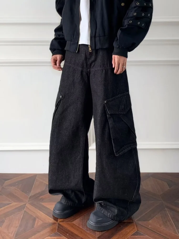 2025, japanische Y2K-Streetwear, schwarze Baggy-Cargo-Jeans, Hose für Herren, Kleidung, weites Bein, gerade Baumwolle, lange Hose, Moda Hombre – Detail 9