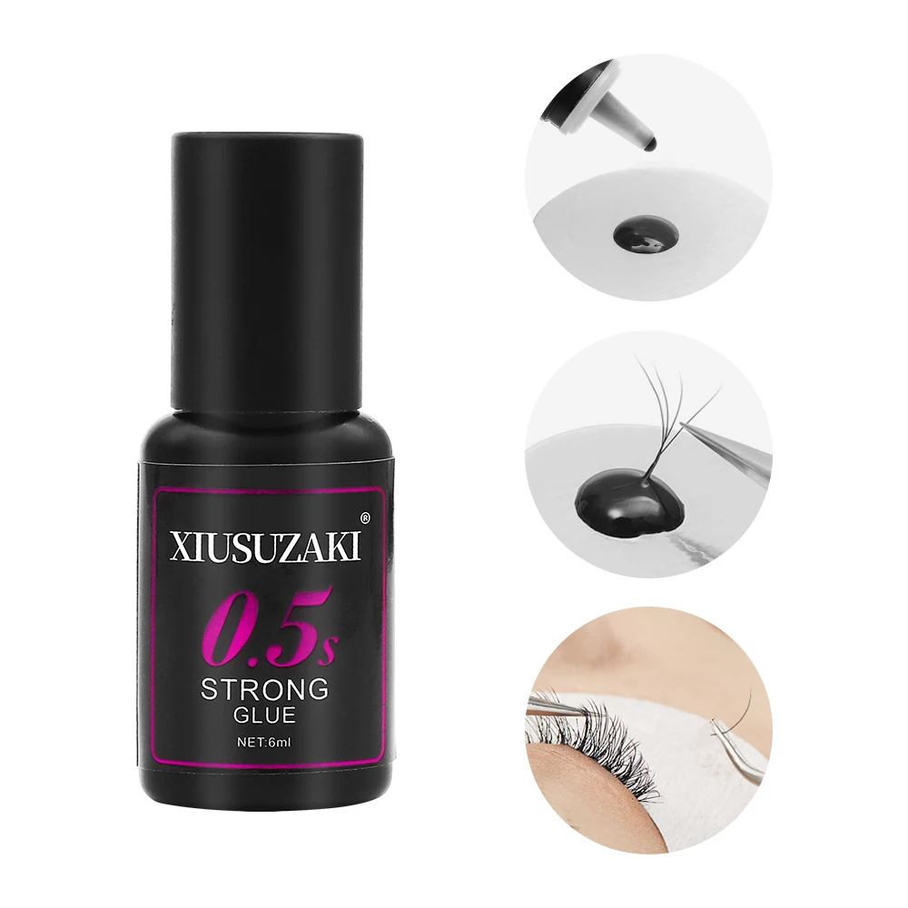XIUSUZAKI 6ml False Eyelash Extensions Glue 0.5s 1s Fast Drying Black Transparent Lash Adhesive Glue Low Irritation UV Lash Glue