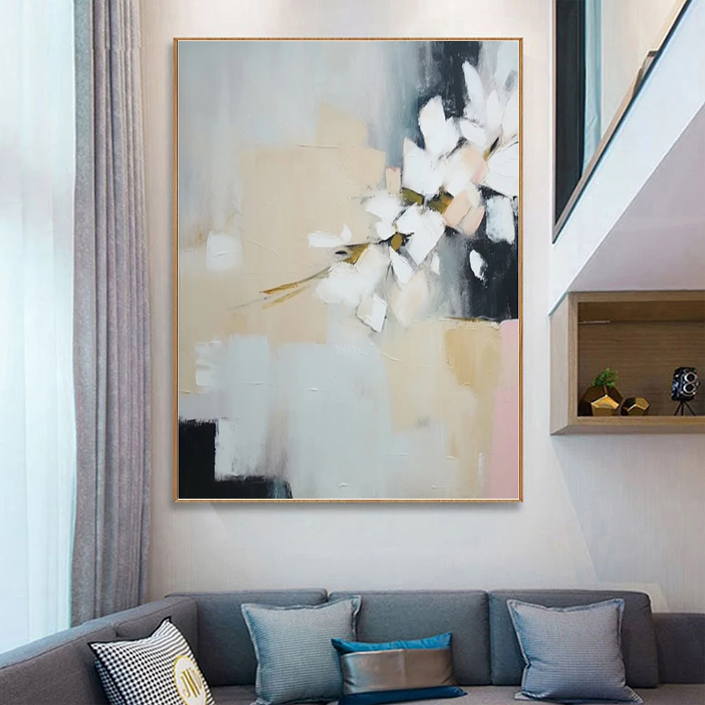 Hand Painted Oil Painting Original Abstract White Flower Oil Painting On Canvas Large Wall Art Custom Painting Abstract Painting