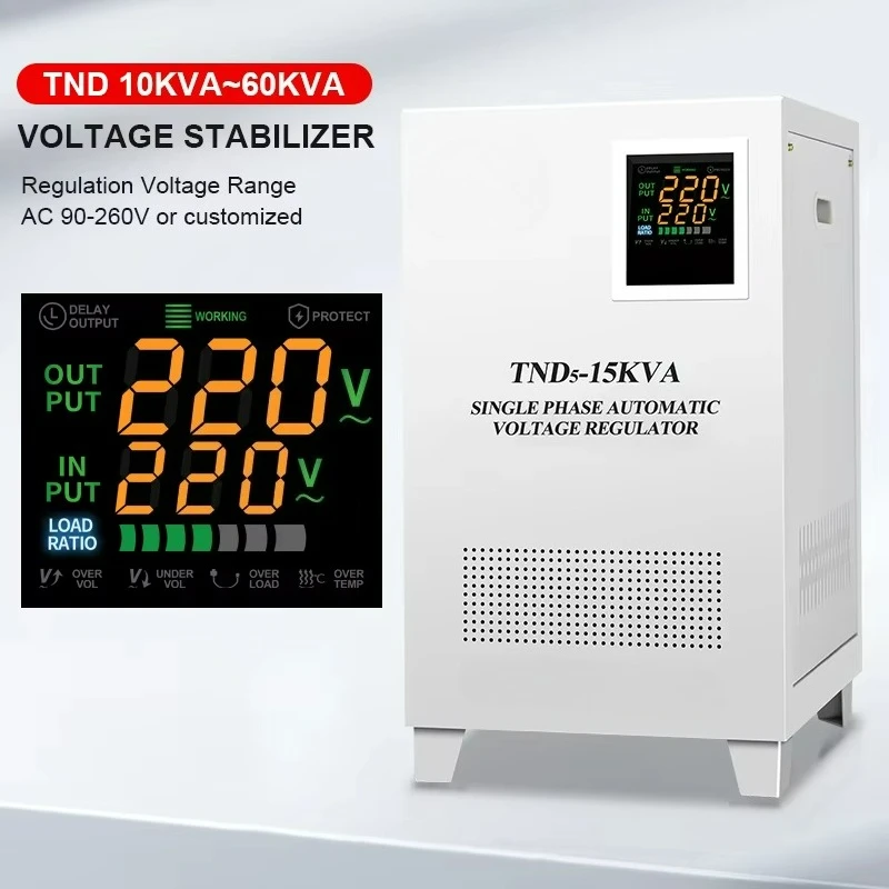 

Автоматический регулятор напряжения, стабилизатор Svc/Tnd 10kva 15kva 20kva 30kva, однофазный медный серводвигатель переменного тока, вход 90V-260v