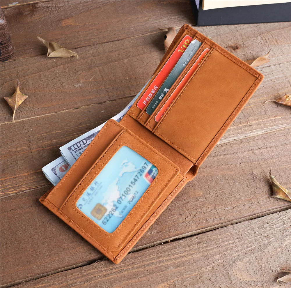 

Men's Wallet Leather Billfold Slim Hipster Cowhide Credit Card/ID Holders Inserts Coin Purses Luxury Business Foldable Wallet