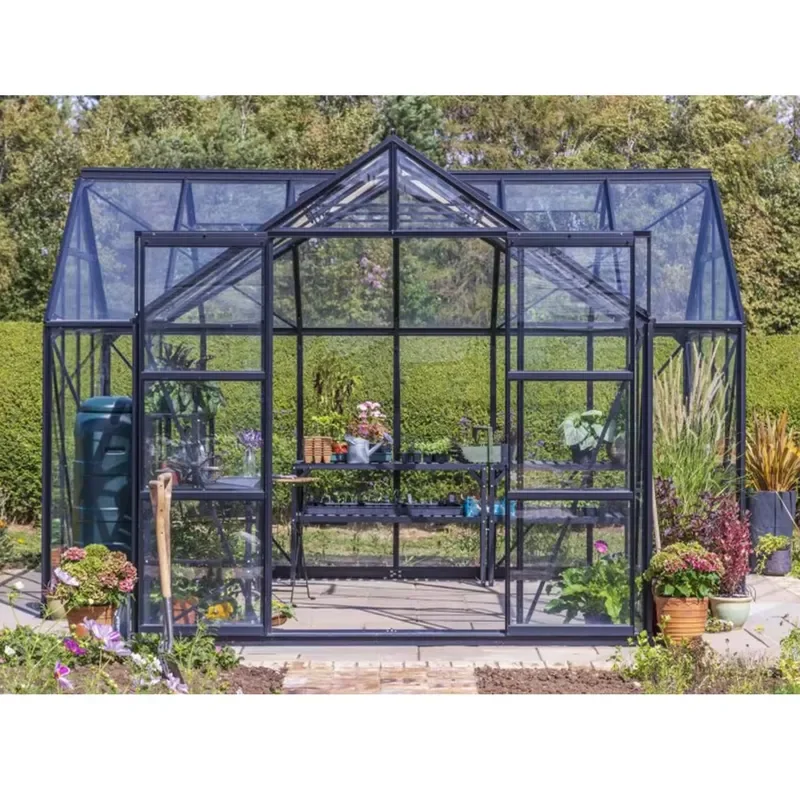 Premium Large Walk‑In Outdoor Greenhouse, Heavy‑Duty Dark Aluminum Frame Polycarbonate Garden Green House with Double Hinged