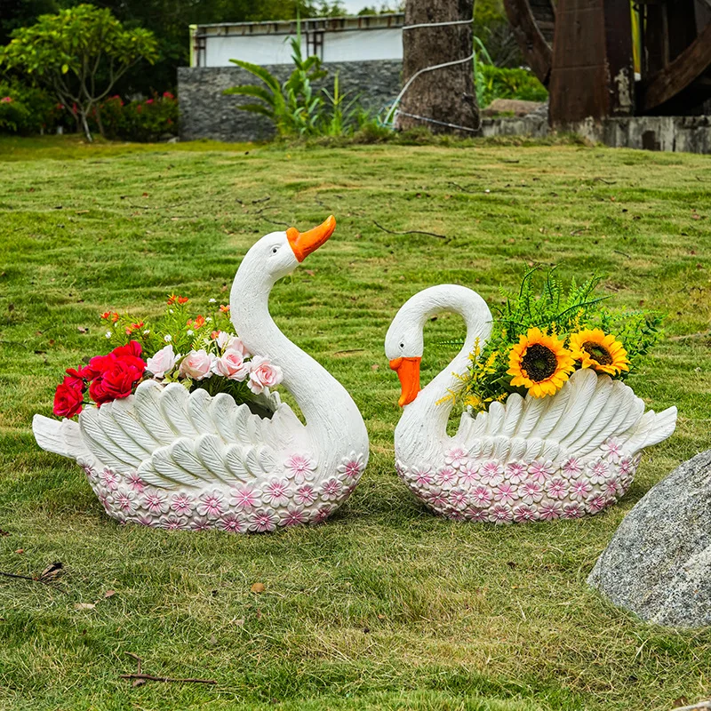 HYS large outdoor swan flower pot creative courtyard balcony arrangement large outdoor garden decoration ornament