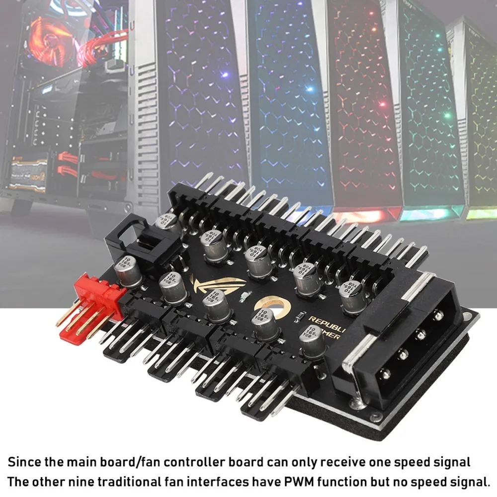 Practical 10 Channel Fan Hub 4Pin 12V PWM Fan Hub PC Fan Hub Desktop Computer Case