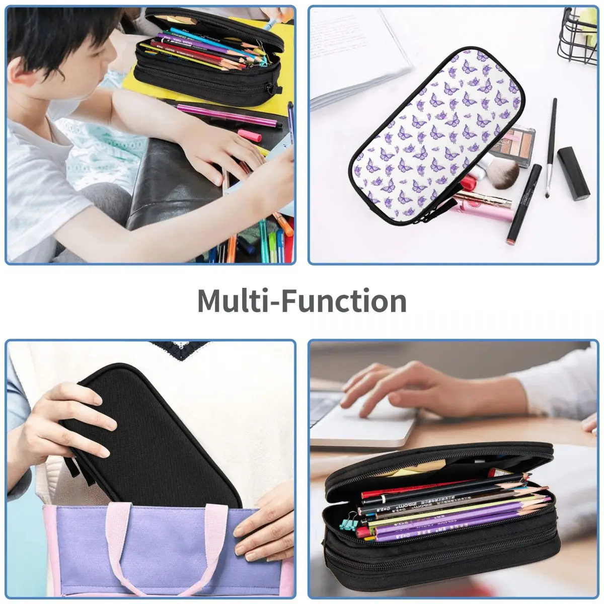 The Purple Butterfly Print Pencil Cases Large Storage Pen Bags Pen Box Pencil Pouch For Boys Girls Students Stationery School