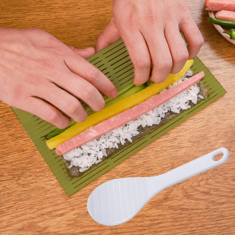 Large Green Plastic Sushi Tool Kimbap Sushi Roll Diy Onigiri Rice Paddles Tools Bamboo Sushi Mat Sushi Machine Tool Home Kitchen image 5