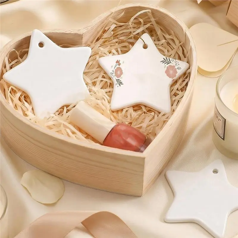 10 Pcs 3 Inch Sublimation Blank Five Pointed Star Ornaments With Gold String For DIY Craft,Decoration