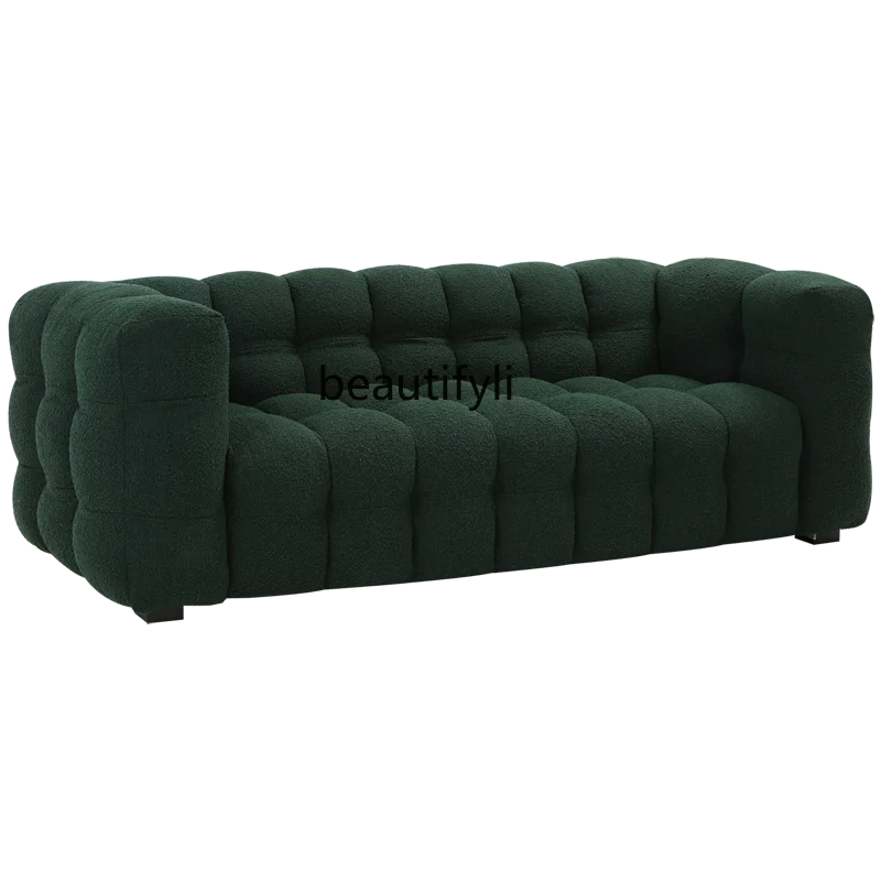 

Modern Light Luxury Designer Model Nordic Retro Simple Lambswool Living Room Three-Person Forest Green Sofa