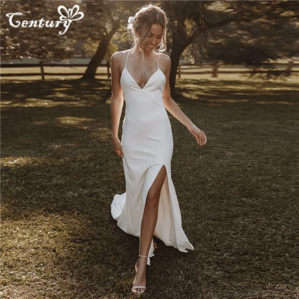 Sexy Rustic Wedding Dresses Mermaid 2025 Spaghetti Straps Backless Soft Satin Simple Plain Bridal Gowns for Women Customized