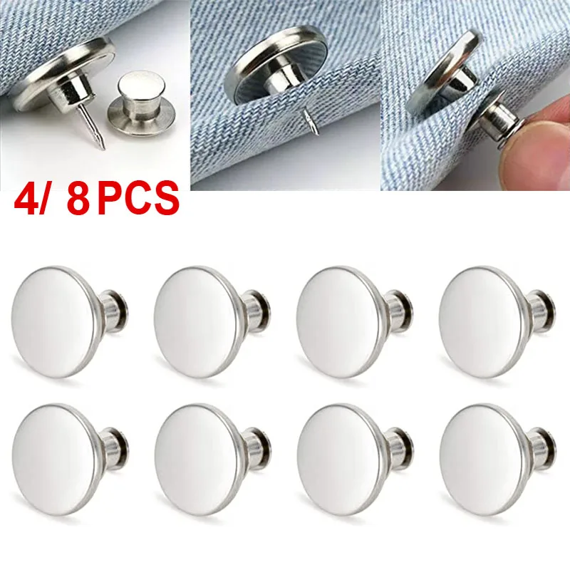 4/ 8pcs Adjustable Detachable Jeans Pin Buttons Nail Sewing-free Retro Metal Buckles for DIY Clothing Garment Button Accessories