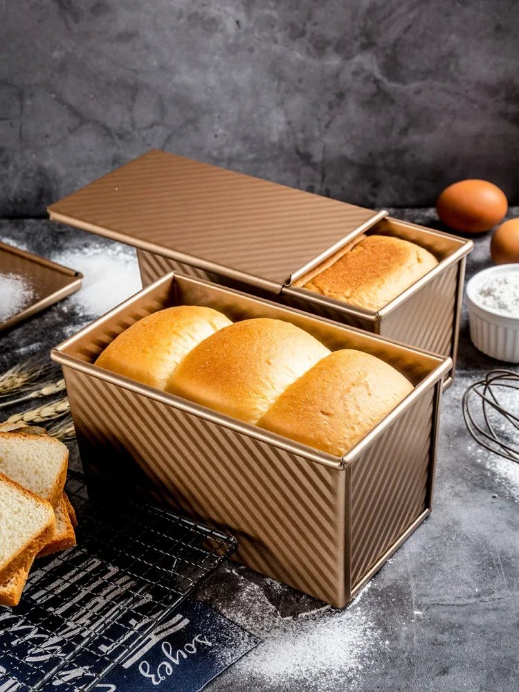 450g Rectangle Loaf Pan with Cover Bread Baking Mould Cake Toast Non-Stick Toast Box with Lid  Gold Aluminized Steel Bread Mould