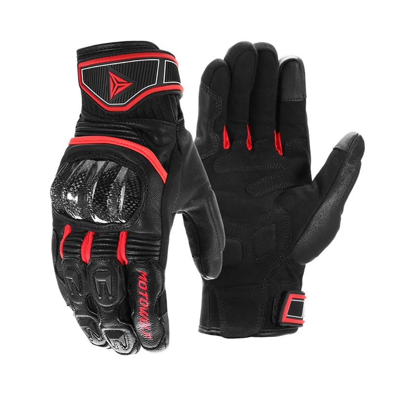 Leather Motorcycle Gloves Women Men Carbon Fiber High Quality Winter Cycling Riding Gloves ATV Full Finger Touch Screen