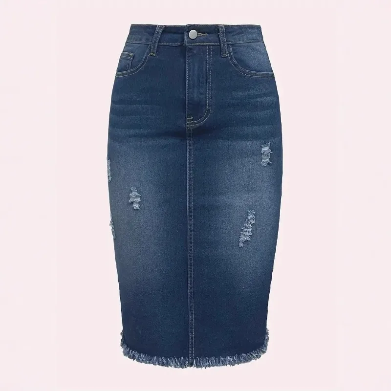 

Rough Edge Denim Skirt Women's 2026 High Waist Medium and Long A-word Hip Skirt