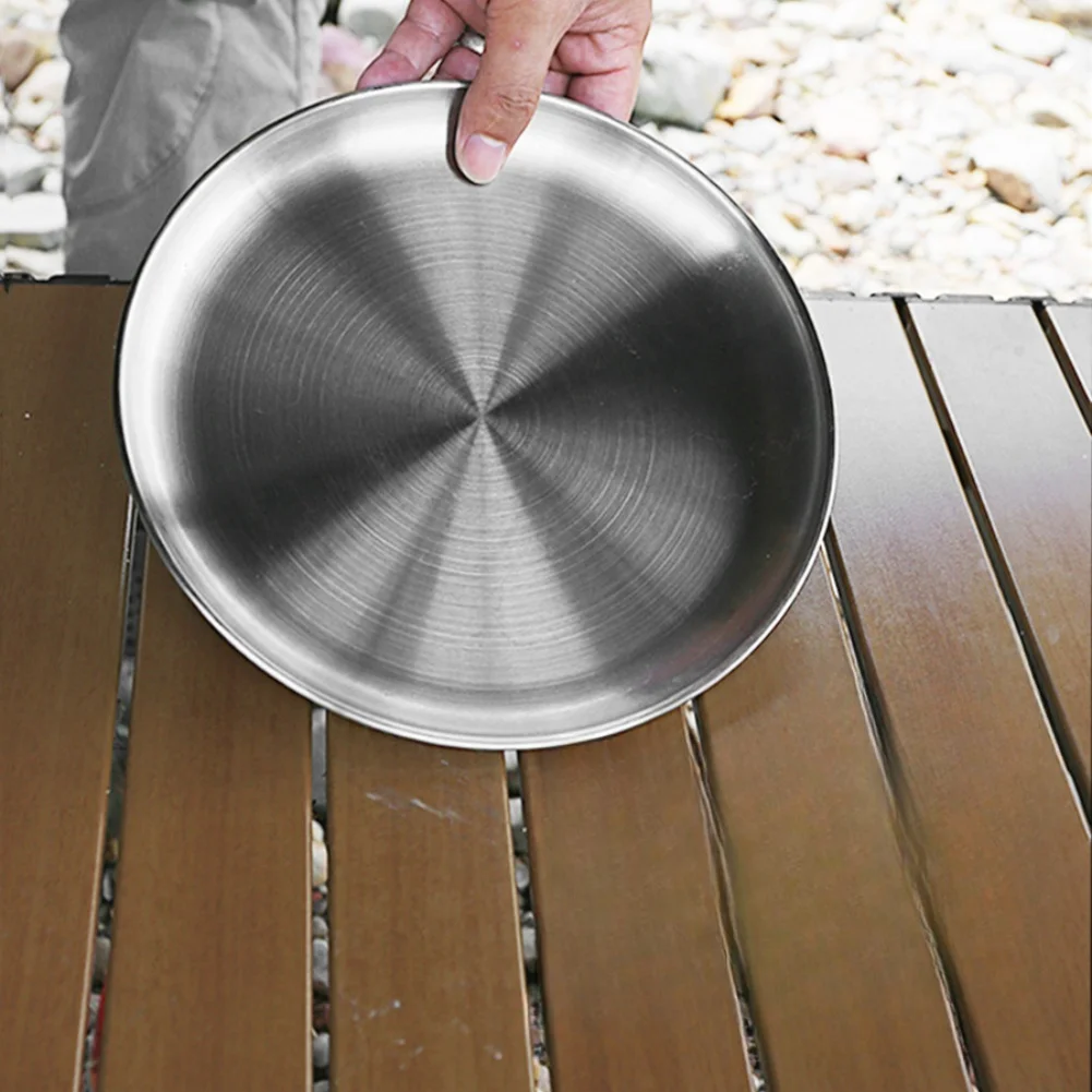 1 PCS  Stainless Steel  Plates For Outdoor Picnics  Heat Resistant Set Metal  Dinner Dishes Reusable  Round Plates For BBQ