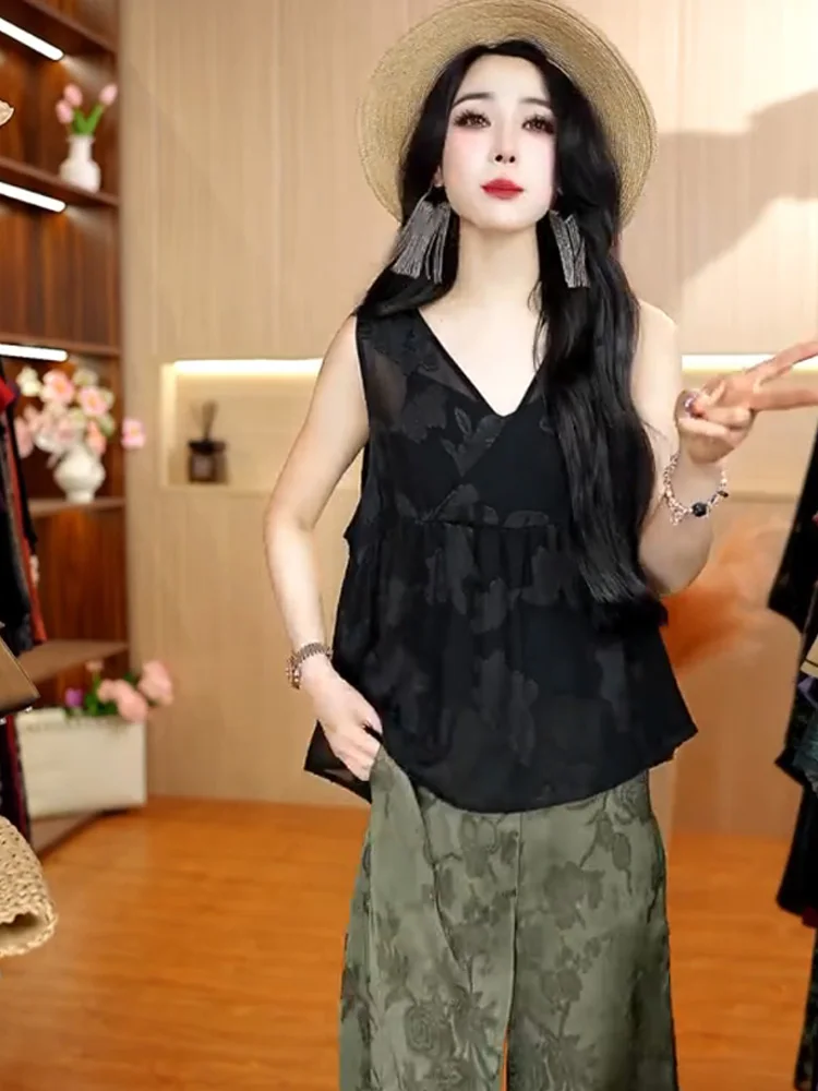 Casual Versatile Simple Faionable Svel Top Women's oulder Bared Vest Summer Design Sense Commute Sle Straight Cut