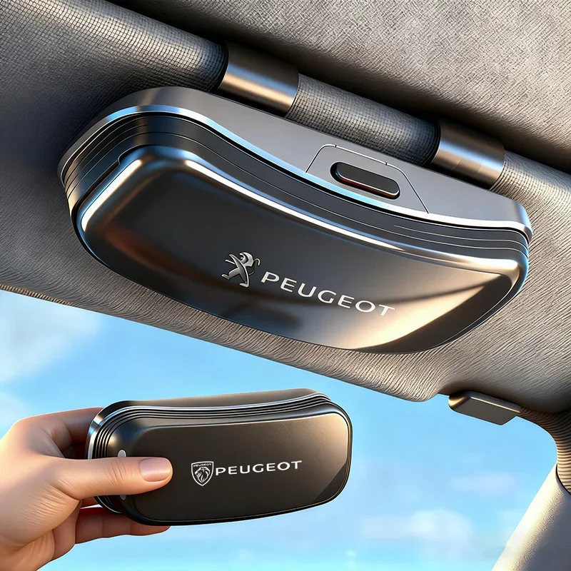 

Car Emblem Sun Visor Glasses Case Sunglasses Storage Gift Box For Peugeot 206 307 308 3008 207 208 407 408 508 2008 5008 301 205