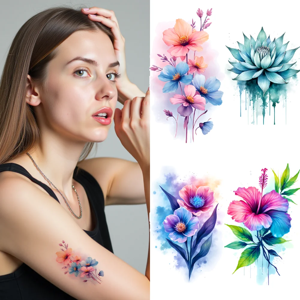 

9pcs Temporary Tattoo Flower Tattoos Waterproof Long-lasting Body Stickers Floral Tattoo Designs Temporary Tattoo Stickers For