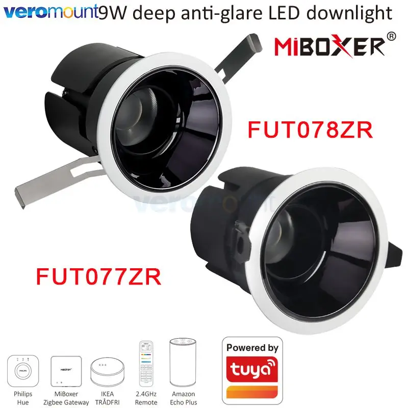 Ata Boxer Zigbee 3.0 + 2.4G 9W Anti-absorbe ouissement Profond RGB + CCT LED Downlight FUT077ZR FUT078ZR AC110-220V Tuya WiFi RF Télécommande Vocale