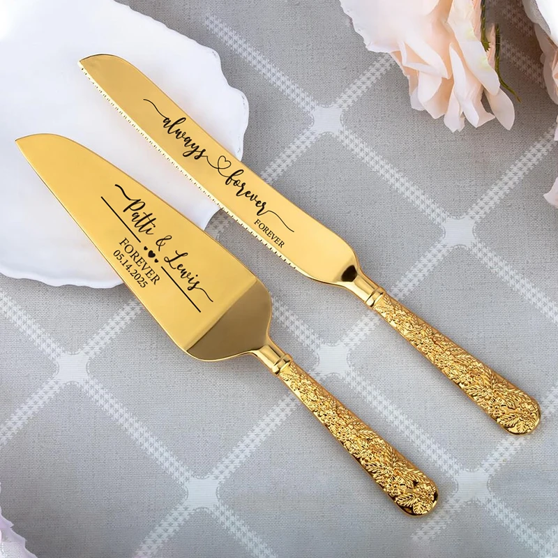 Personalised Wedding Cake Knife Shovel Custom Bride Gift Gold/Silver Cutting Server Set Engraved Birthday Party Cake Dinner Deco