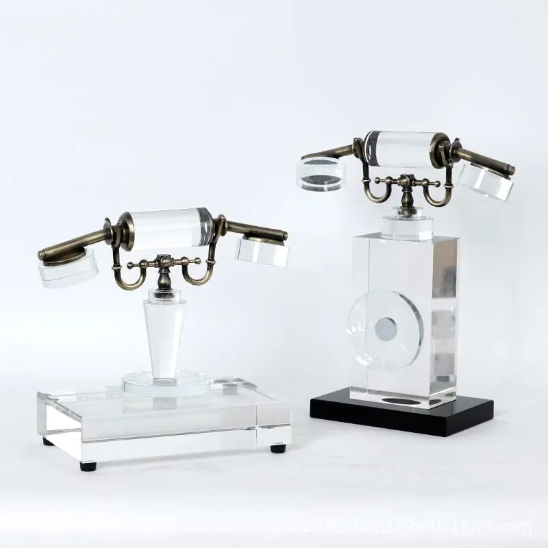Vintage Crystal Telephone Decor Modern Luxury Home Ornament for Living Room TV Cabinet Display Shelf Retro Art Piece Model