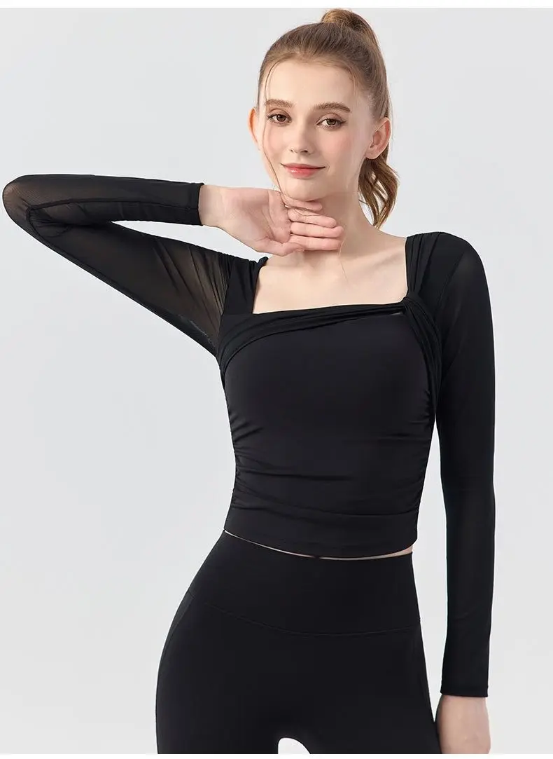 Entworfenes Mesh-Langarmshirt für Damen, Neues Ein-Körbchen-Sporttop zur Figurformung und Atmungsaktivität, Professionelle Trainingskleidung für Fitness und Yoga – Detail 10