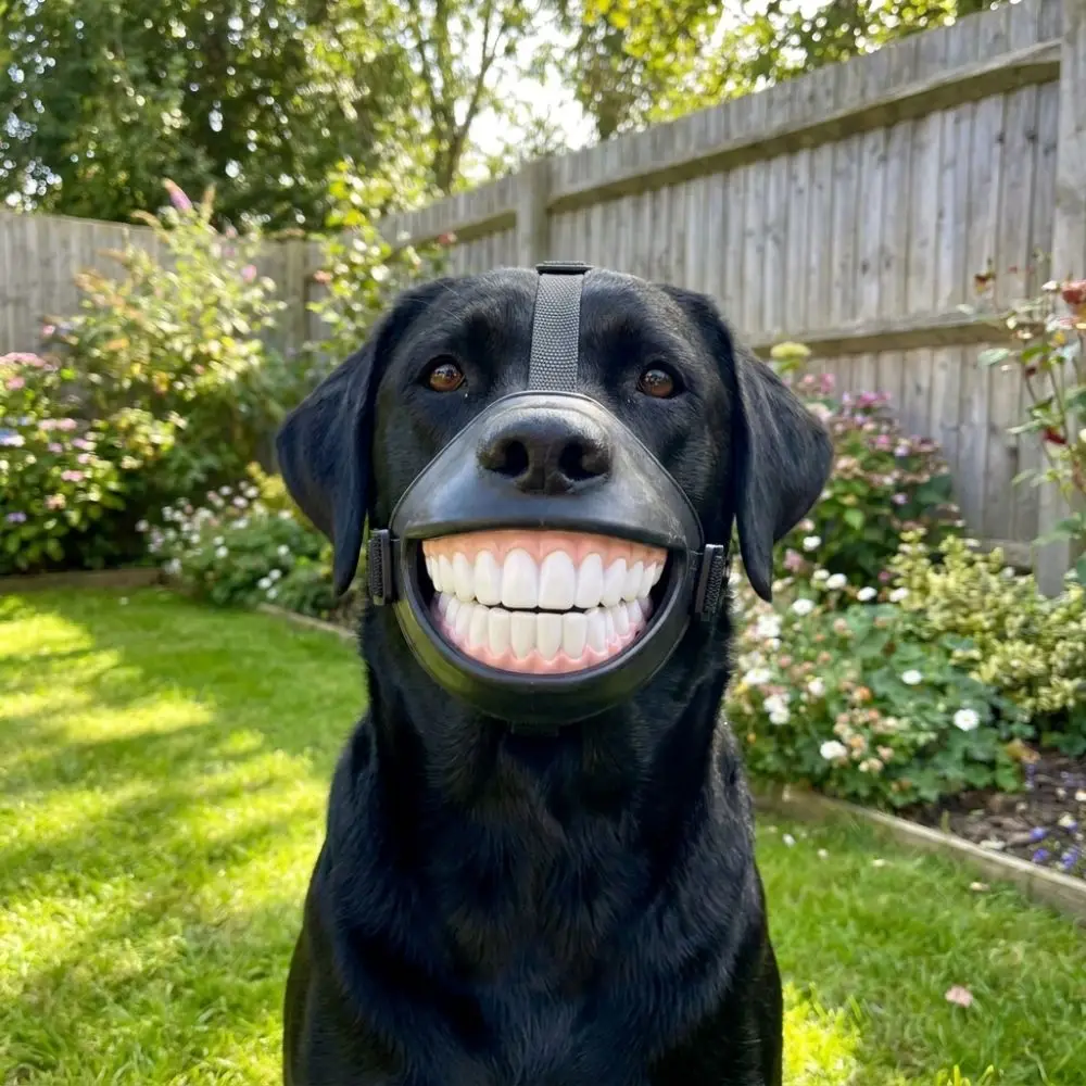 Adjustable Funny Grinning Dog Muzzle Anti-Scavenge Realistic Teeth Dog Photo Mouth Cover Comfort Anti-Bite Grinning Dog Mask
