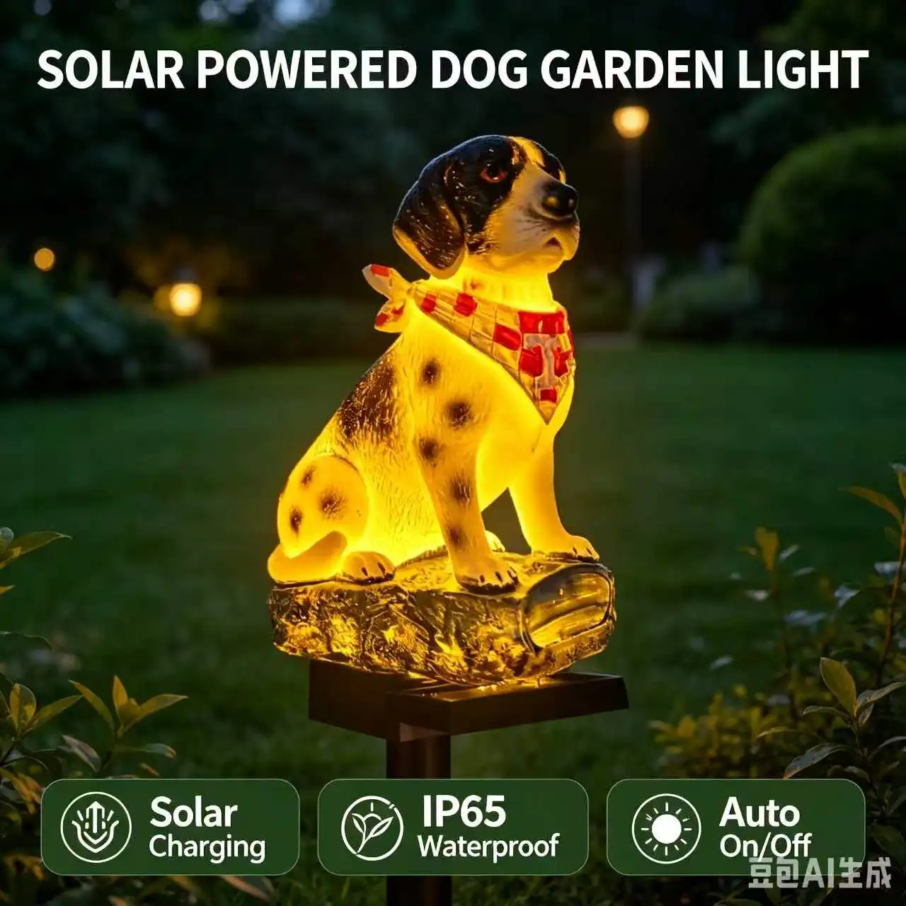 Cute Beagle Solar Lawn Light Resin Spotted Dog Sculpture IP65 Waterproof Outdoor Garden Night Decor Gift