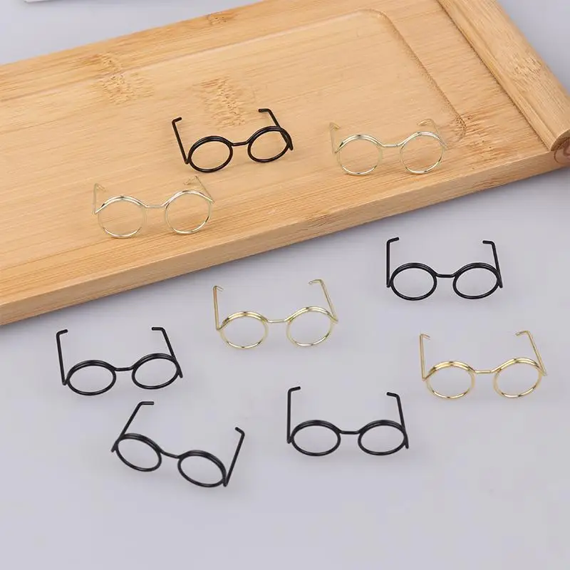 10Pcs Mini Retro Round Doll Glasses Frame Lensless Black Metal Miniature Eyewear Toys Plush Doll Decoration Accessories view 3