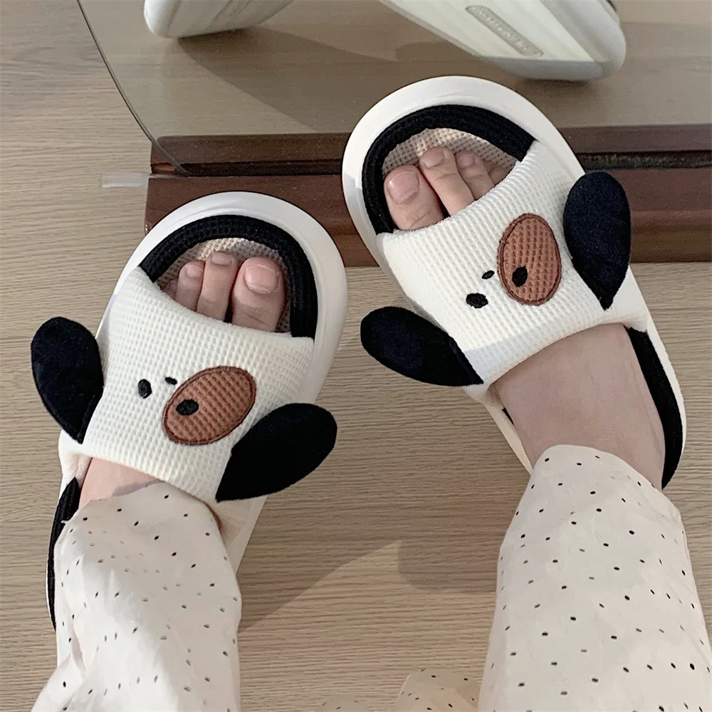 Cute Animal Odorless EVA Linen Slipper for Women Designer Lovely Dog Autumn Cartoon Home Shoes Slides Thick Sole Couples Sandals