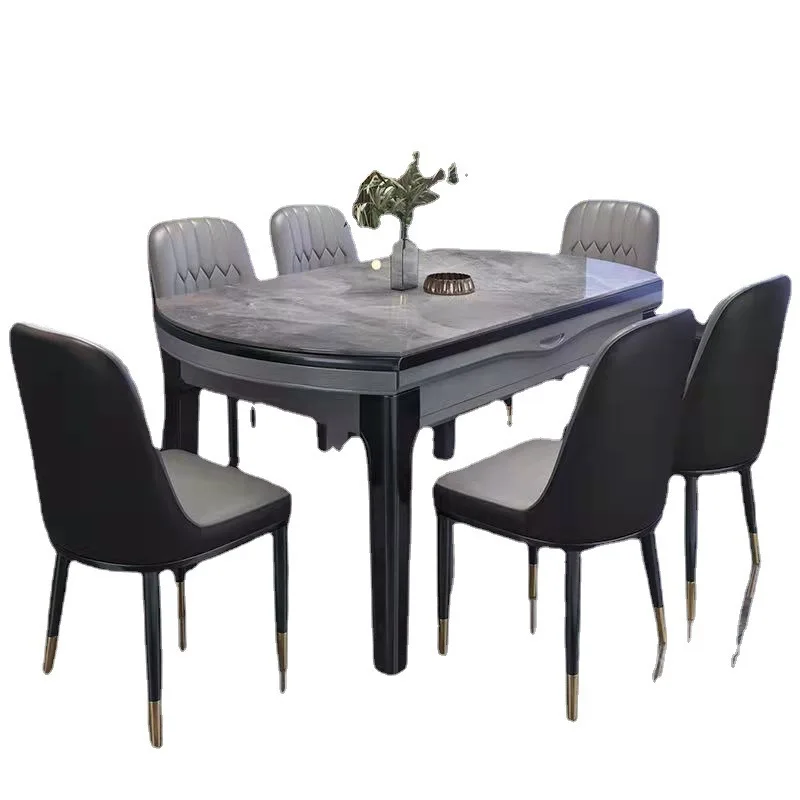 Solid wood round table rock slab dining table and chair combination living room Italian modern multi-functional foldable