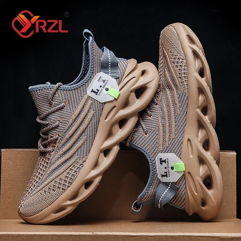 YRZL Mens Sport Shoes Breathable Lightweight Sneakers Outdoor Mesh Black Running Shoes Athletic Jogging Tenis Walking Shoes Man