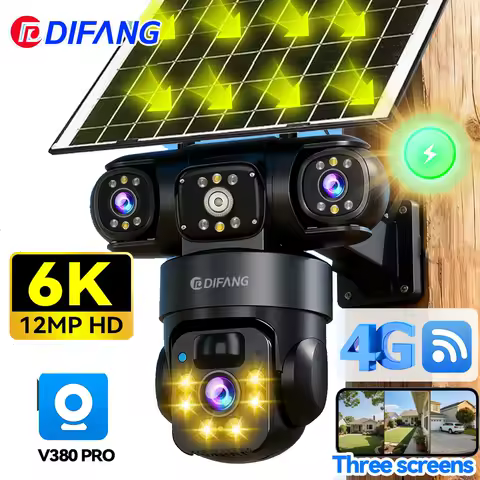 V380 Pro Wireless Solar Security Camera Three Screen Three Lens 6K 4G Sim Card Solar CCTV 4G V380 Battery Solar IP Cam WiFi