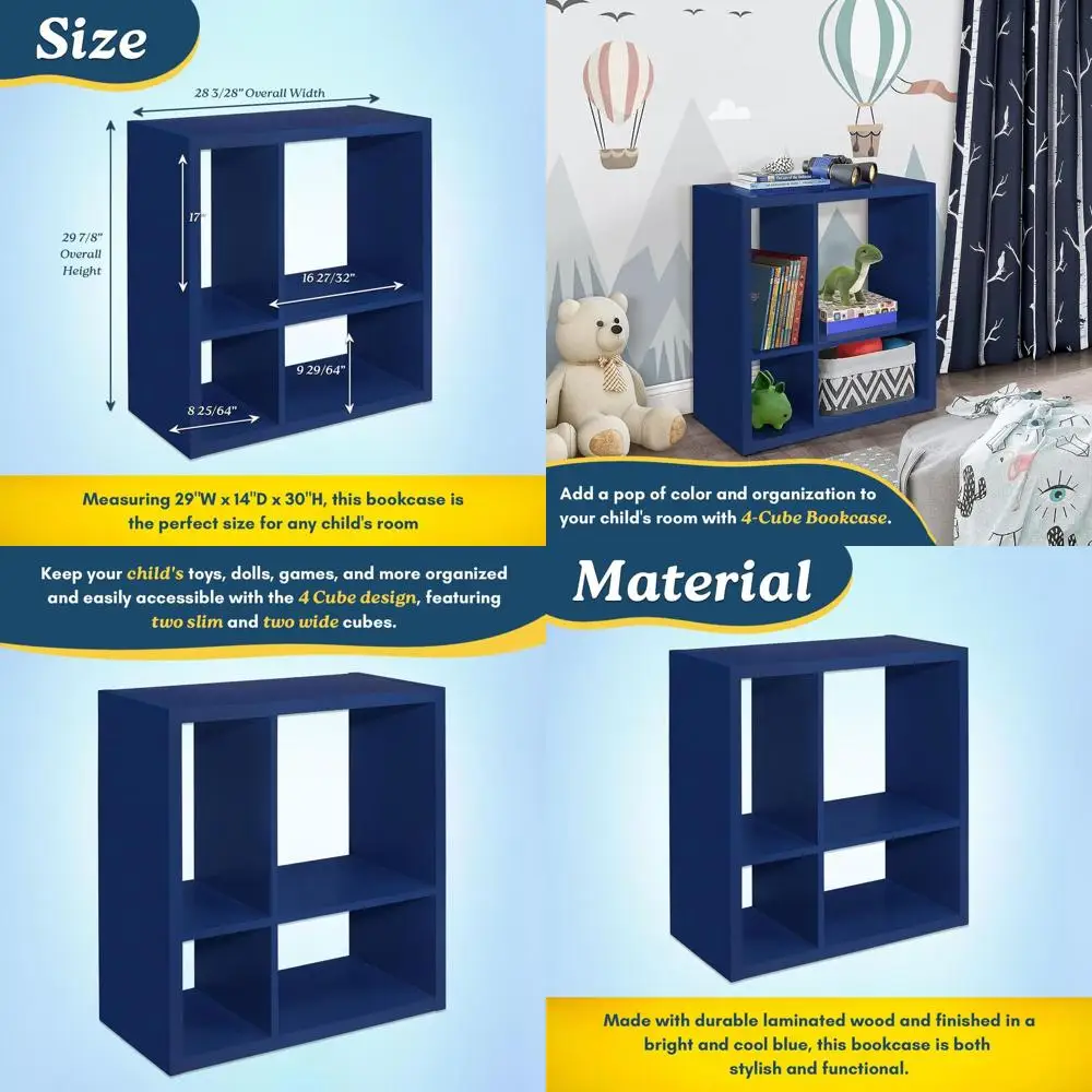 

Открытый книжный шкаф Katelyn с 4 отделениями, синий органайзер для хранения детских игрушек