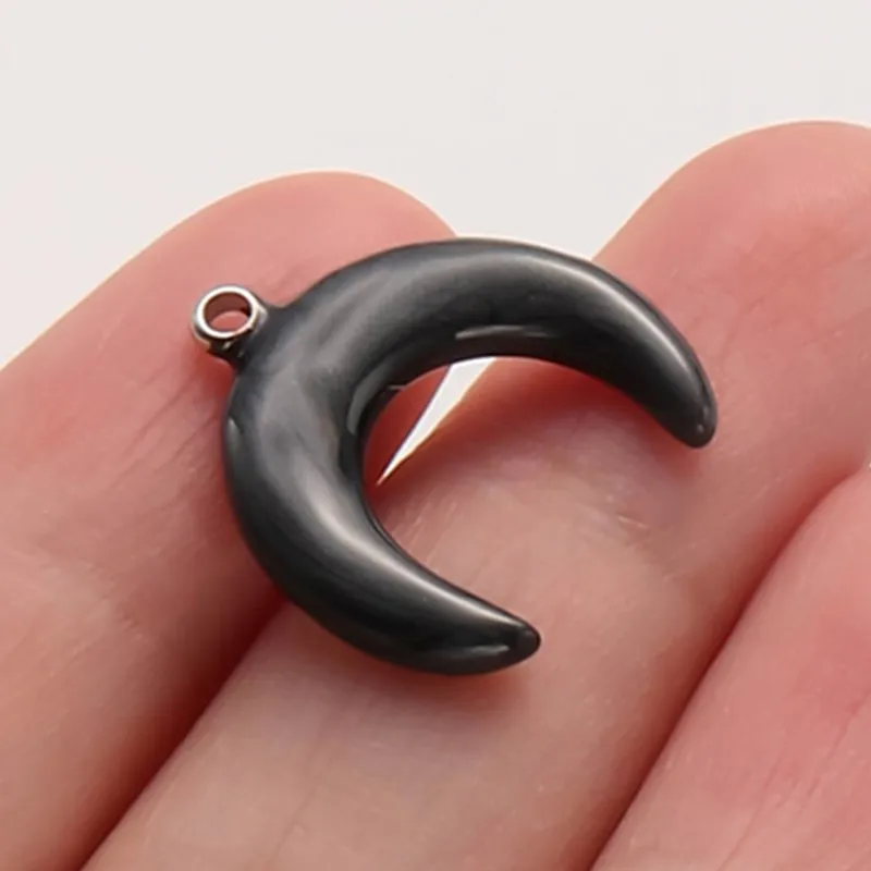 3 Stück schwarze, öltropfende Anhänger im Punk-Stil, Heiliges Herz, Mond, Stern, Edelstahl-Anhänger für Schmuckherstellung, DIY-Schlüsselanhänger – Detail 3