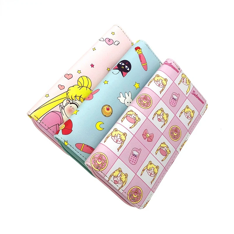 Small Fresh Card Captor Sakura Kawaii PU Purse Cute Girl Tsukino Usagi Star Moon Cosplay Wallet Cartoon Portable Zipper Prop