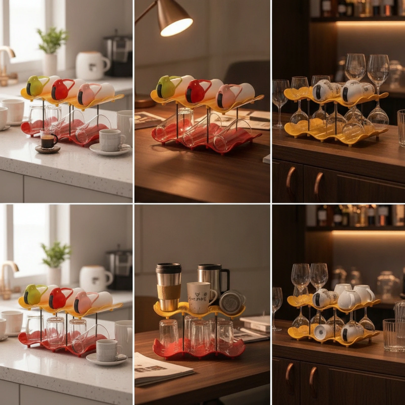 Cup Storage Rack Compact Coffee Mug Holder Cup Organizer Tabletop Coffee Bar Shelf Space-Saving for Kitchen, Tea Station - view 6