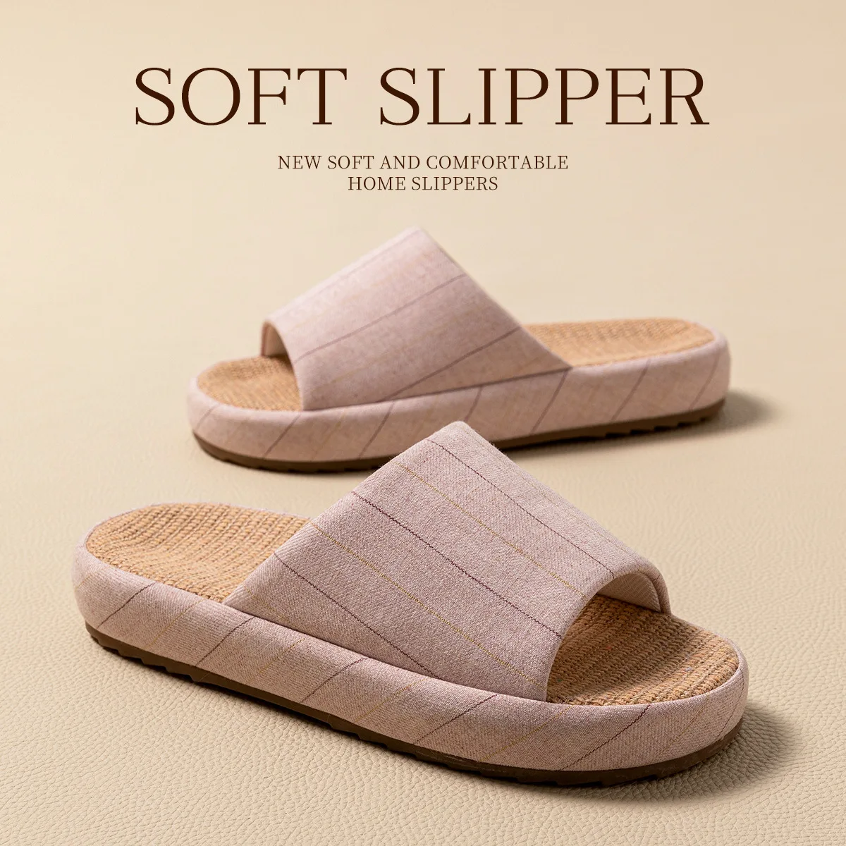 شباشب من القطن والكتان للنساء والرجال للخريف والشتاء أحذية أرضية منزلية نعل سميك نسيج قابل للتنفس مضاد للانزلاق للأزواج شرائح داخلية