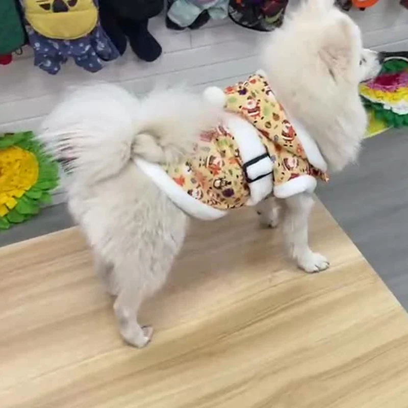 Sudadera con Capucha Navideña para Perros, Linda Chaqueta con Estampado de Papá Noel, Ropa con Botones para Perros y Gatos, Suave y Cómoda