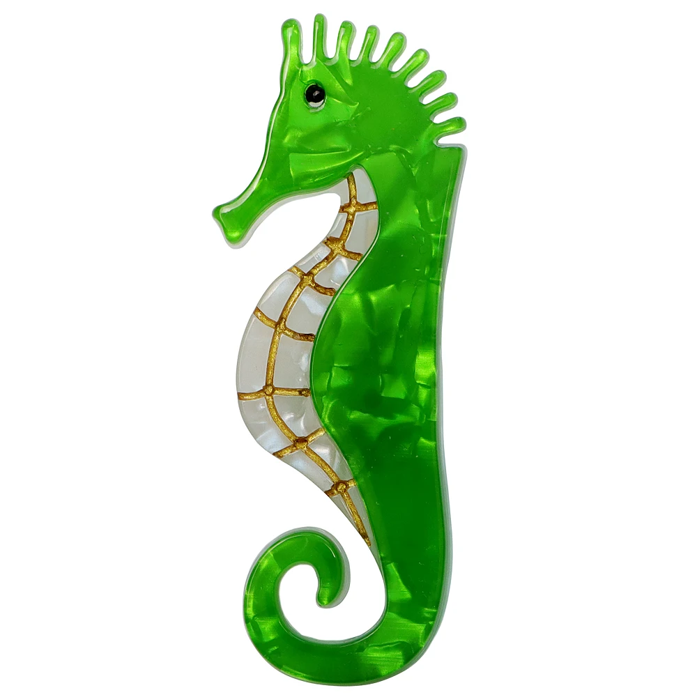 CINDY XIANG New Arylic Green Hippocampus Japonicus Brooch Sea Animal Pin