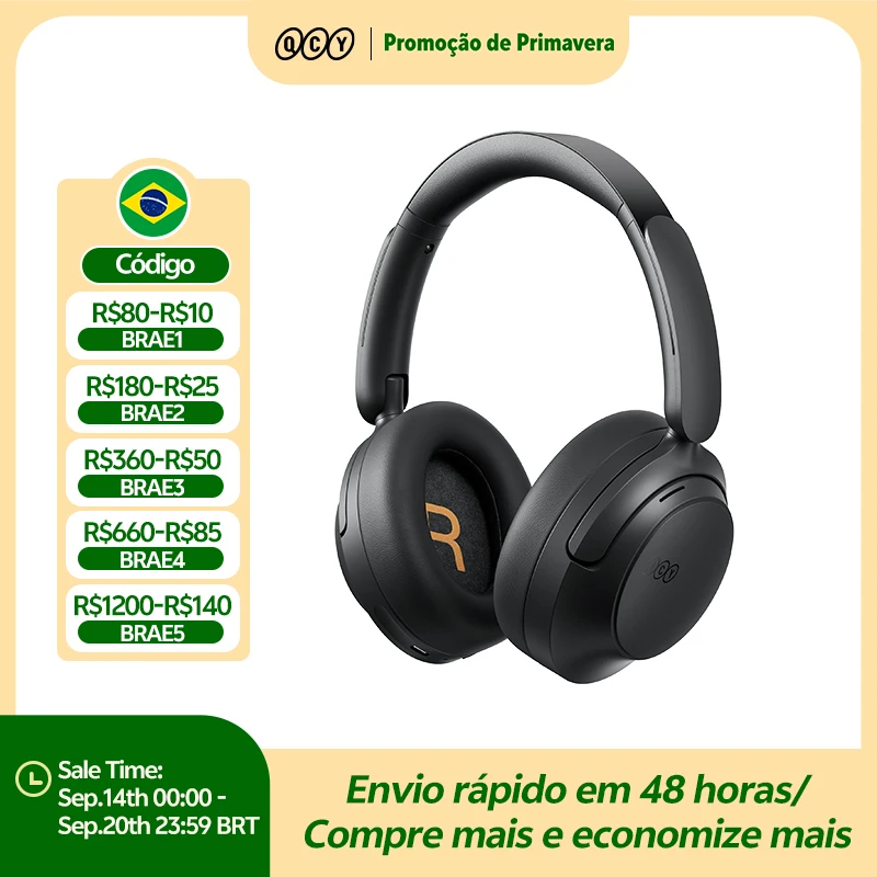 Fone de Ouvido QCY H3S com ANC Adaptativo de -56dB, Som Espacial Hi-Res LDAC, Fone Sem Fio Bluetooth 6.0, Driver Duplo, 102H de Bateria