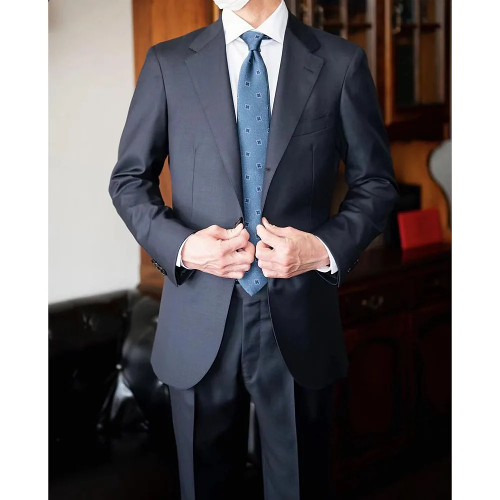 

2023 New Fashion Wedding Men Navy Blue Notched Lapel Suits Business Casual Formal Costume Homme Slim Fit 2 Pcs Set Jacket Pants
