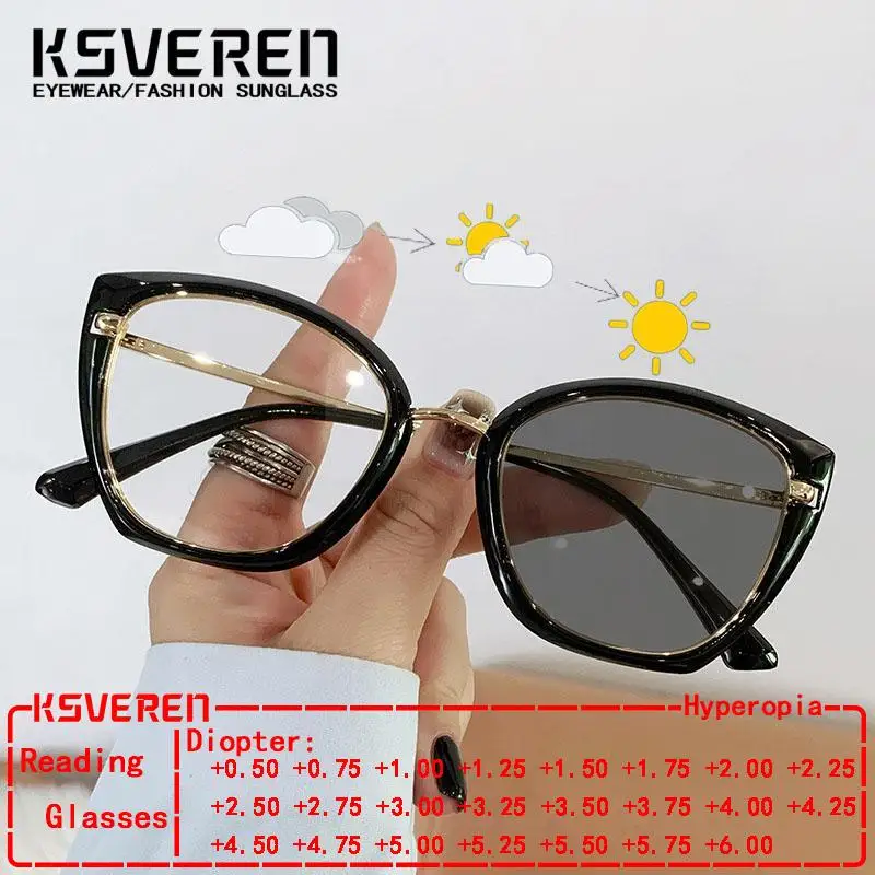 

Cat Eye Photochromic Gray Reading Glasses Women Color Changing Stylish Presbyopic Eyewear Female Designer Clear Lens Glasses
