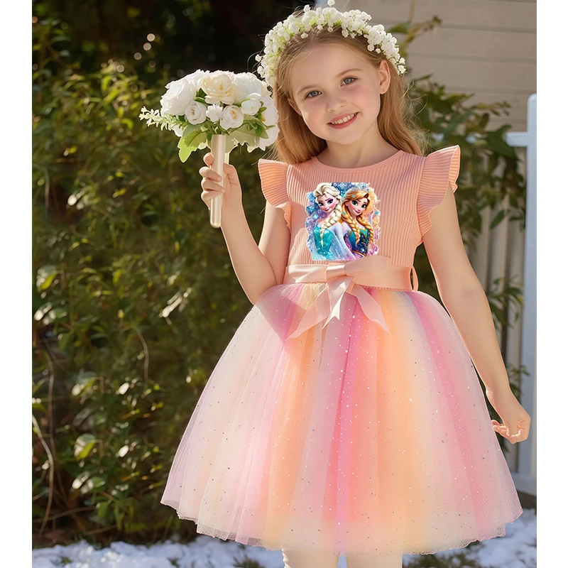 Frozen Kleinkind Mädchen Kleid Pailletten Geburtstag 1-5Y Mädchen Regenbogen Tüll Kleid Süßes Kind Prinzessin Kleid Hochzeit Party Süßes Kleid Geschenk