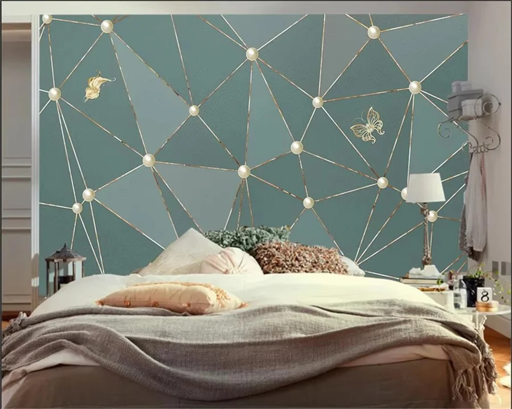 Custom wallpaper 3d light luxury background wall golden solid geometric polygon marble texture stitching decorative wallpaper