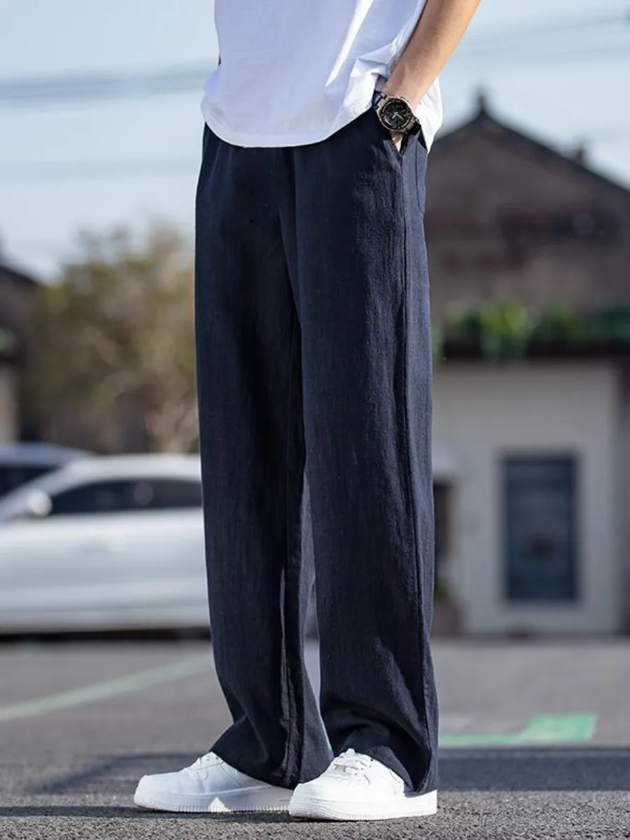 

Men's Casual Straight Leg Linen Pants Summer Thin Breathable Loose Wide Leg Trendy Versatile Lightweight Comfortable Shorts